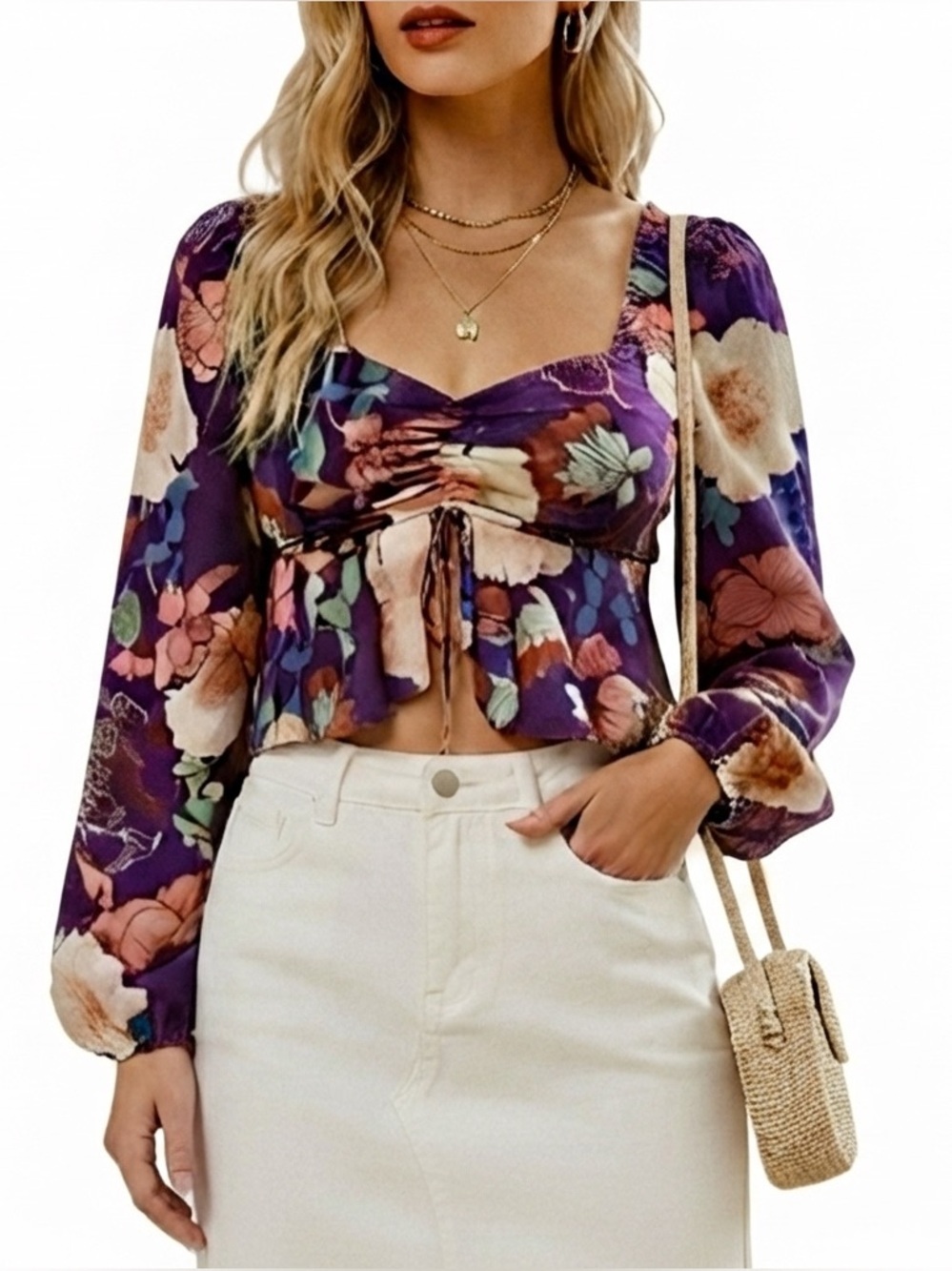 B.O.G. Collective Band of the Free Floriane Floral Long Sleeve Crop Blouse